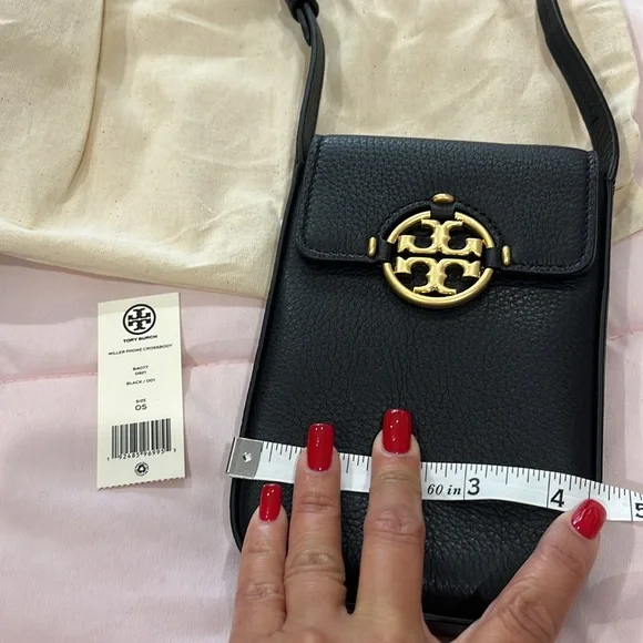 Tory Burch Black Leather Crossbody Phone Bag - Picture 8 of 9